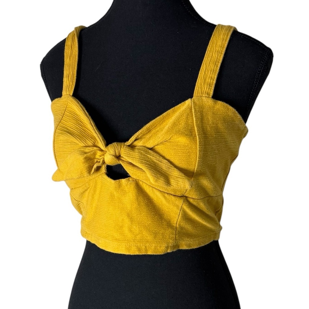 STREETWEAR SOCIETY Mustard Yellow Crop Top Bra Tank Sleeveless Bow Small Medium